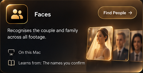 Faces: recognises the couple and family across all footage.